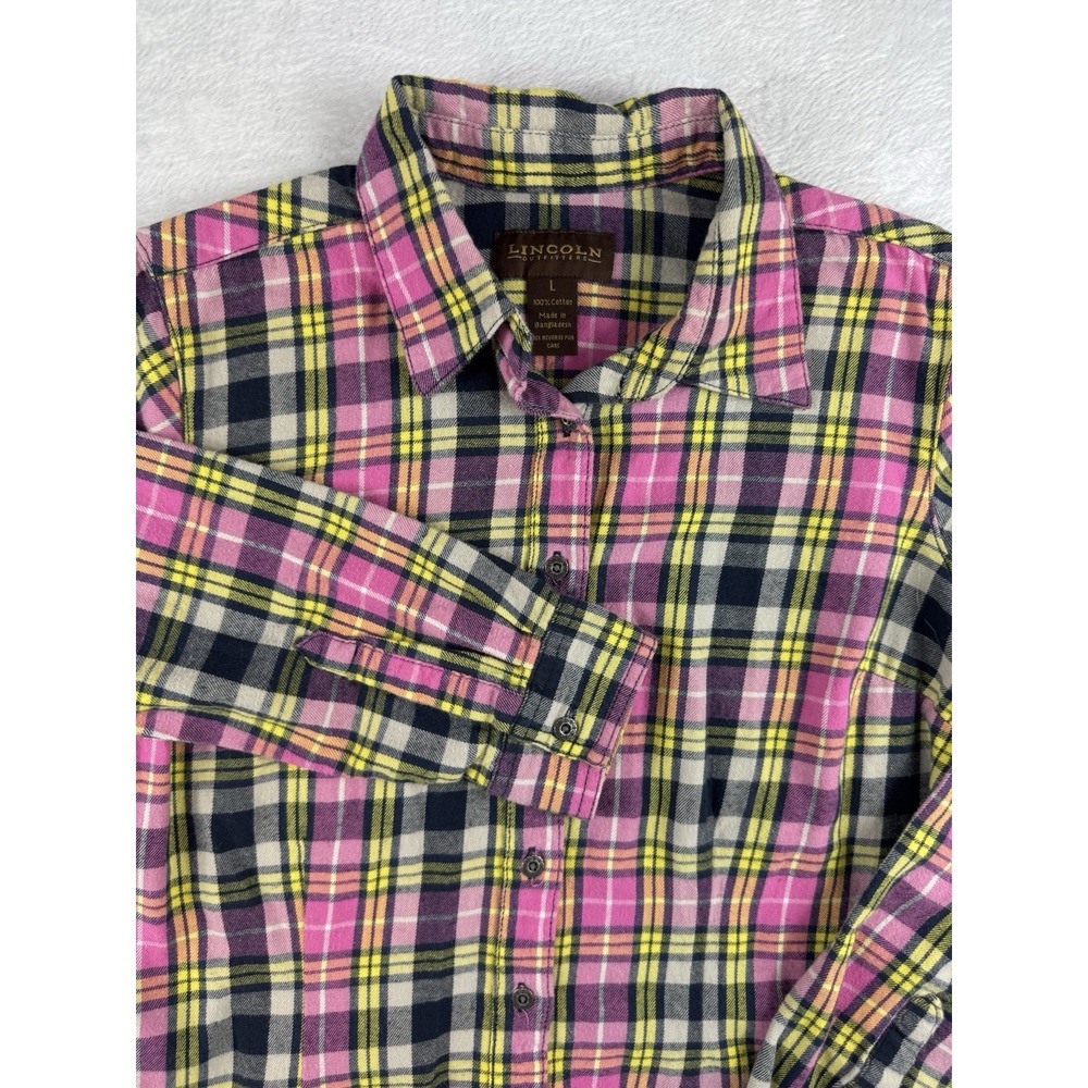 Lincoln Outfitters Cotton Plaid Flannel Shirt Adult Women's Sz L Farm Fair Rodeo